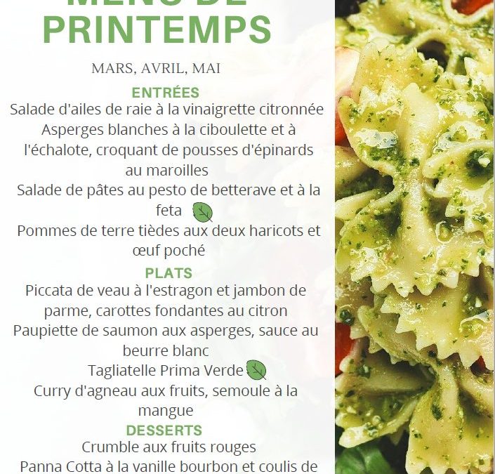 Notre menu de Printemps