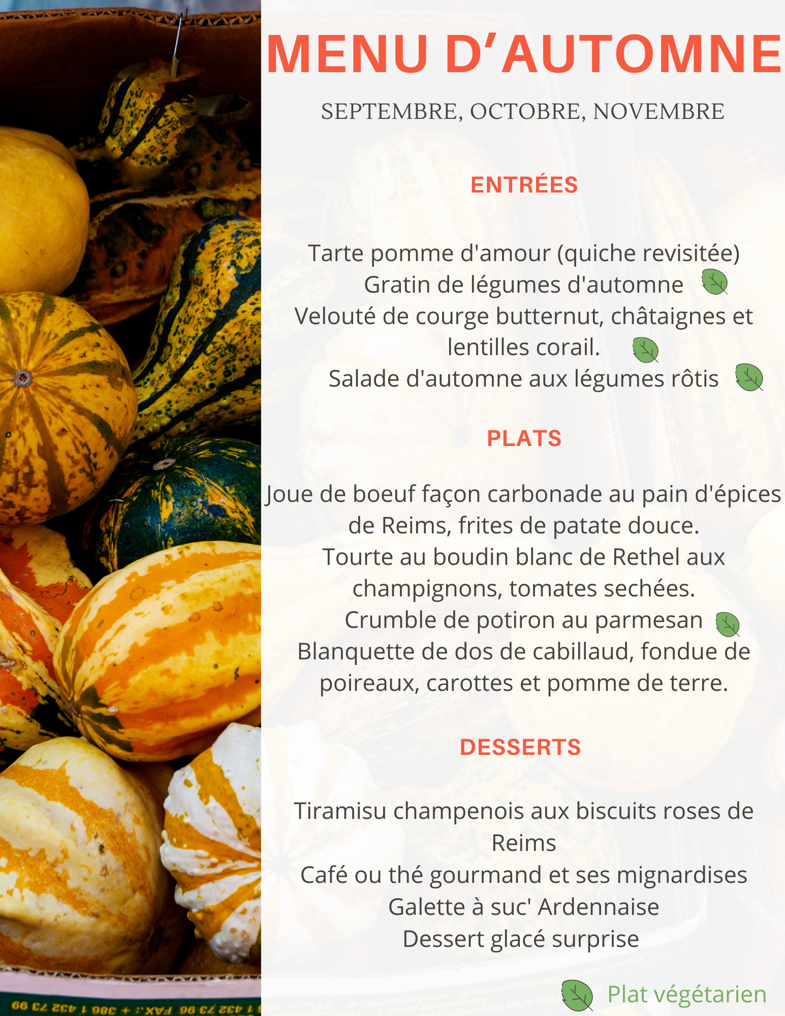 menu d'automne pour les repas améliorés