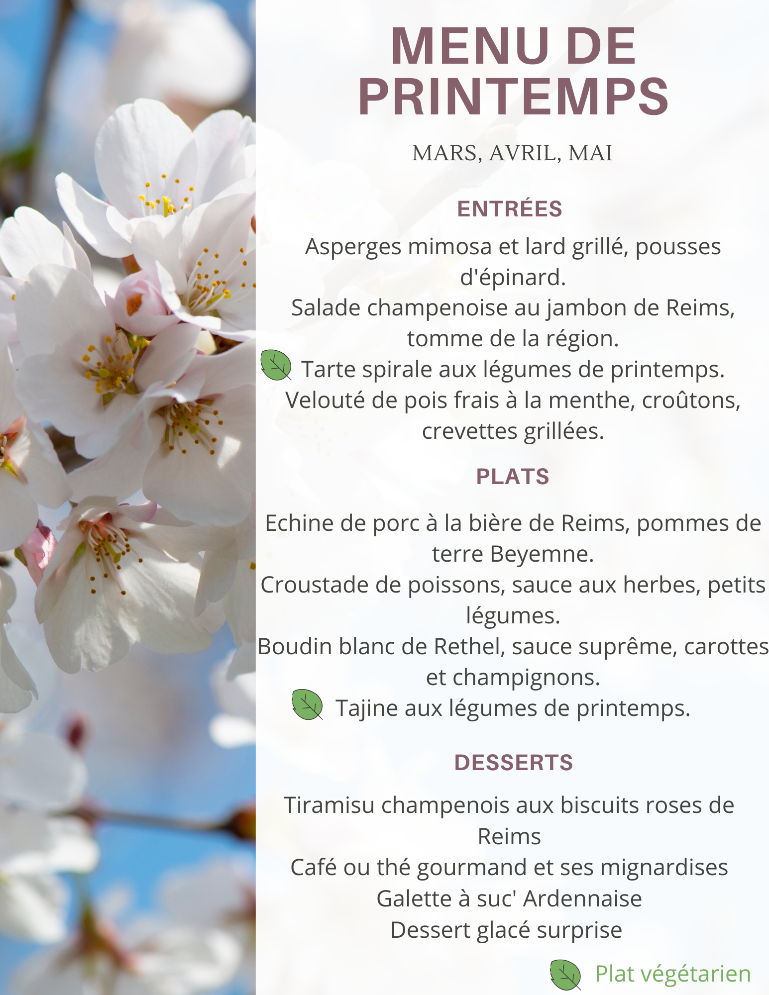 menu de printemps au cis de chamapgne